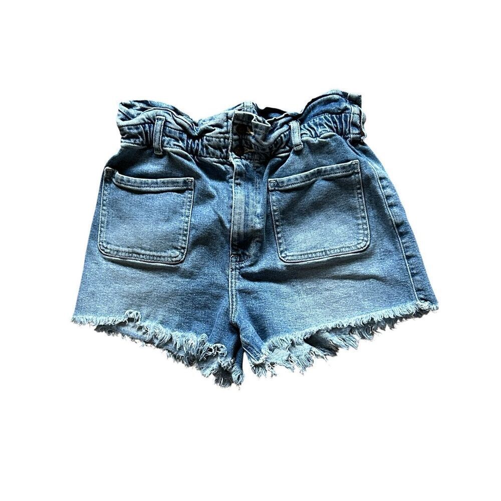 Hollister Light Blue High-Rise Paperbag Jean Shorts